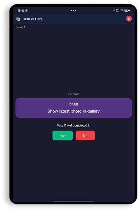 Truth or Dare round on a phone screen